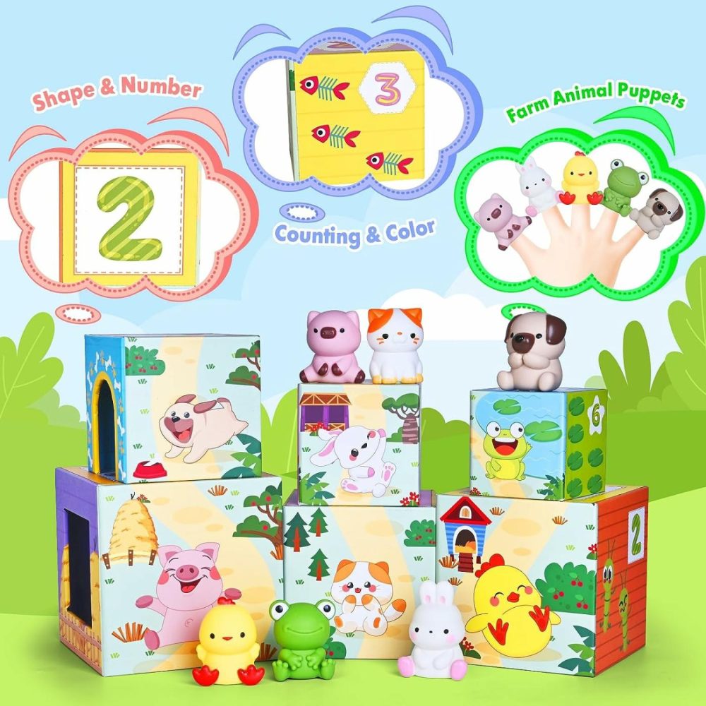 Toddler Farm Animal Sorting And Stacking Toys  Nesting Boxes And Blocks With Finger Puppets – Gifts For 1-3 Year Olds  |  Sorting & Stacking Toys All Toys Sorting & Stacking Toys