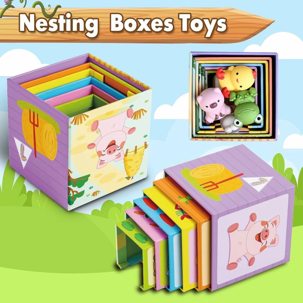 Toddler Farm Animal Sorting And Stacking Toys  Nesting Boxes And Blocks With Finger Puppets – Gifts For 1-3 Year Olds  |  Sorting & Stacking Toys All Toys Sorting & Stacking Toys