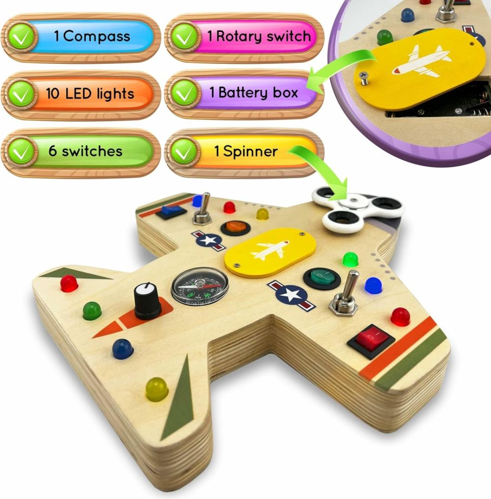 Toddler Montessori Busy Board – Wooden Educational Toy With Lights  Switches  Compass  Relay  Spinner – Sensory Board – Preschool Motor Skills Learning Activities – Christmas & Birthday Gift  |  Sorting & Stacking Toys All Toys Sorting & Stacking Toys