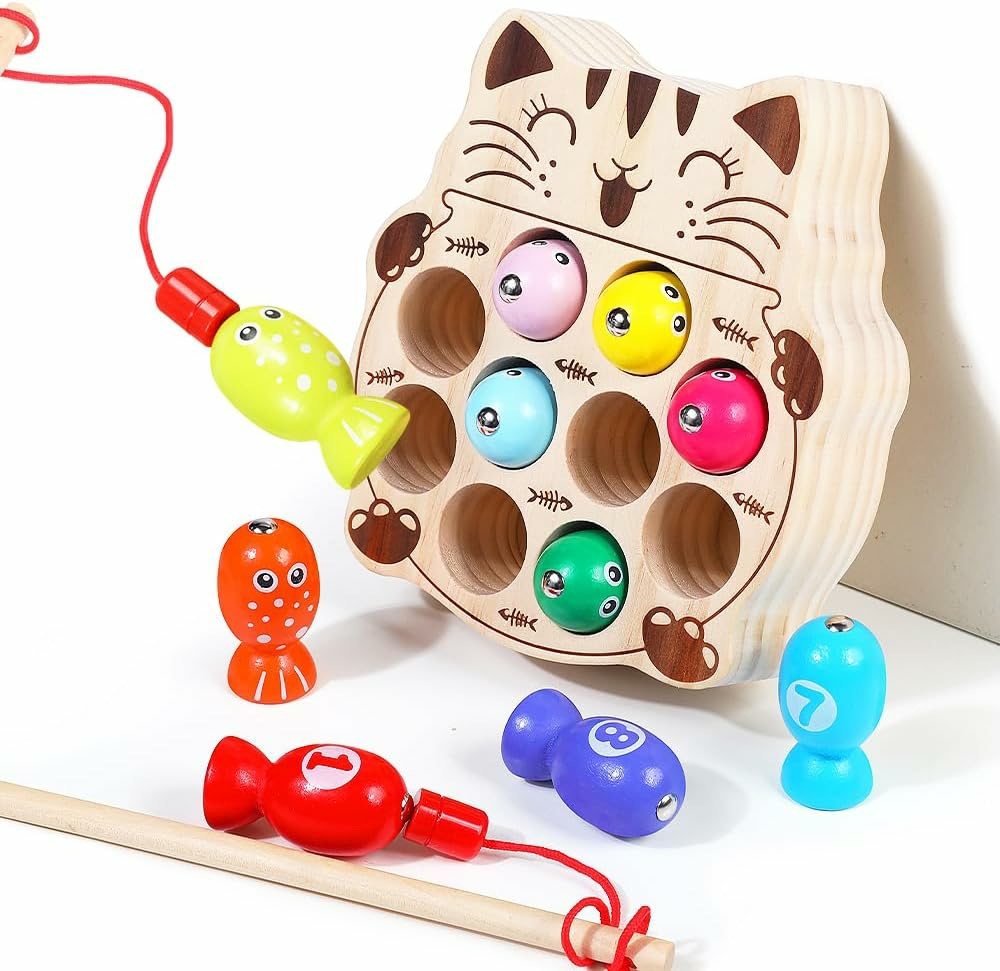 Toddler Montessori Toy Wooden Fishing Game For Kids 1 2 3 Year Old  Preschool Educational Hand Eye Coordination Skill Activity Learning Toy For Toddlers 1-3  For Baby Girls Boys  |  Sorting & Stacking Toys All Toys Sorting & Stacking Toys