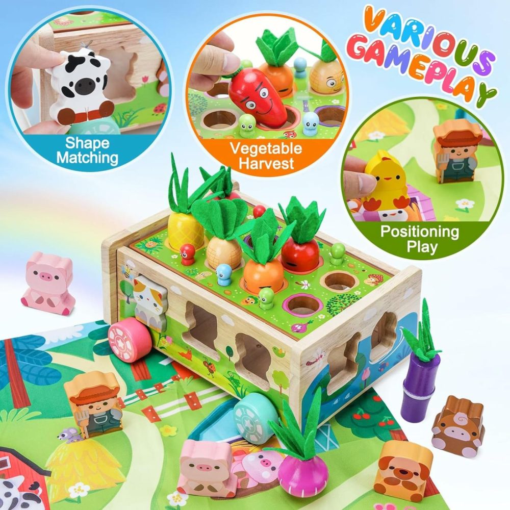 Toddler Montessori Wooden Farm Toys | Babies 12-18 Months Toy With Game Map For 1 2 3 Year Old Boys Girls | 1St First Birthday Gifts For 1-2 Years | Wood Learning Educational Toys Fine Motor Skills  |  Sorting & Stacking Toys All Toys Sorting & Stacking Toys