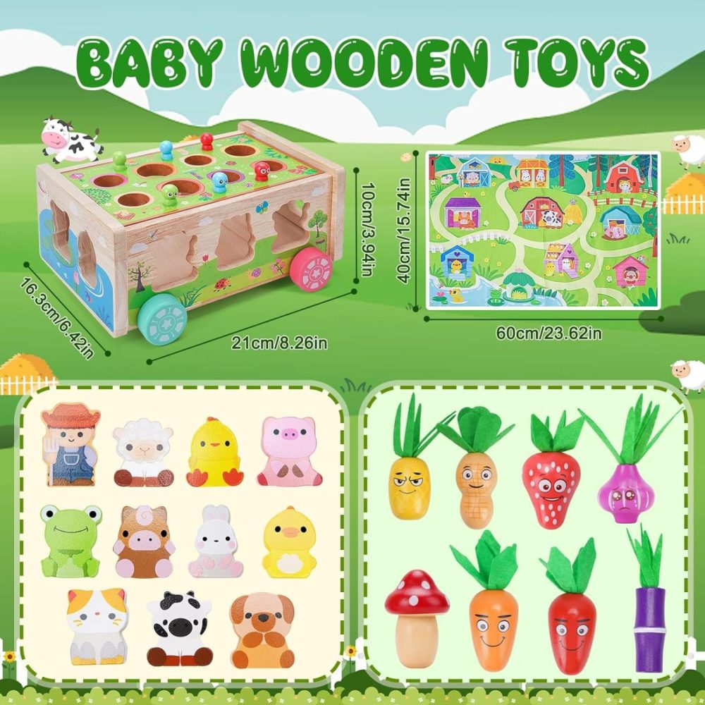 Toddler Montessori Wooden Farm Toys | Babies 12-18 Months Toy With Game Map For 1 2 3 Year Old Boys Girls | 1St First Birthday Gifts For 1-2 Years | Wood Learning Educational Toys Fine Motor Skills  |  Sorting & Stacking Toys All Toys Sorting & Stacking Toys