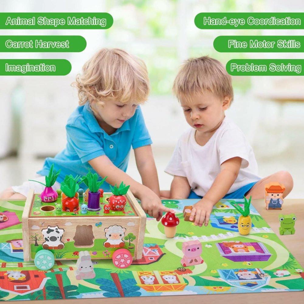 Toddler Montessori Wooden Farm Toys | Babies 12-18 Months Toy With Game Map For 1 2 3 Year Old Boys Girls | 1St First Birthday Gifts For 1-2 Years | Wood Learning Educational Toys Fine Motor Skills  |  Sorting & Stacking Toys All Toys Sorting & Stacking Toys