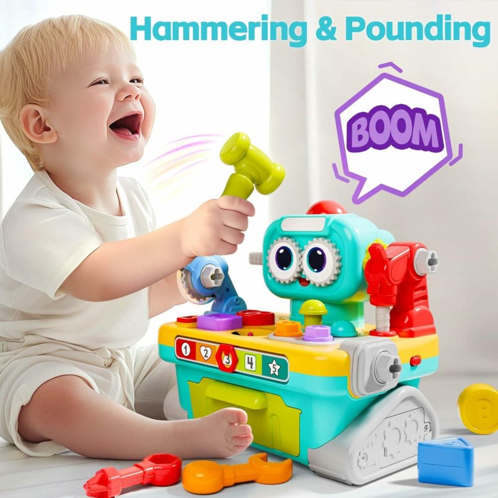 Toddler Musical Workbench Toys For One Year Old Boys  Baby Pretend Play Tool Set  Infant Shape Sorter Activities  Kids Pounding Game  1St Birthday Gift For 12 18 24 Month Girls Age 1 2 3  |  Hammering & Pounding Toys All Toys Hammering & Pounding Toys