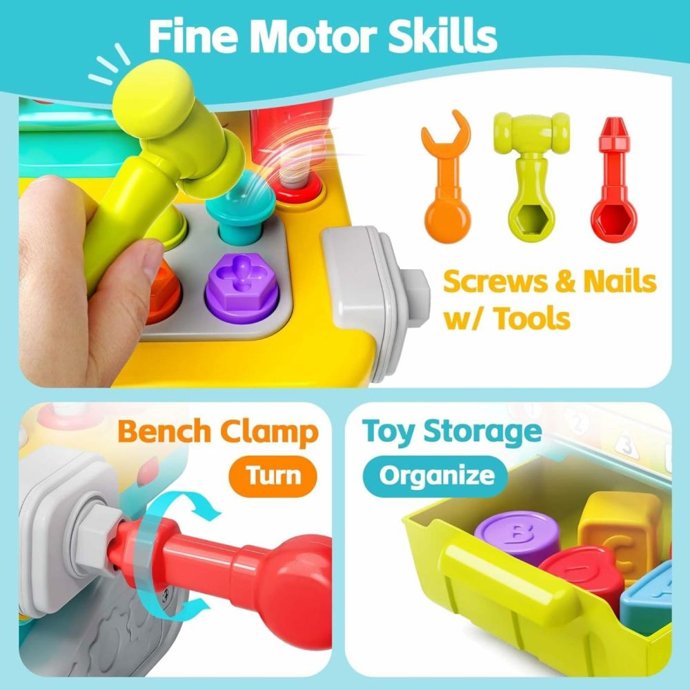 Toddler Musical Workbench Toys For One Year Old Boys  Baby Pretend Play Tool Set  Infant Shape Sorter Activities  Kids Pounding Game  1St Birthday Gift For 12 18 24 Month Girls Age 1 2 3  |  Hammering & Pounding Toys All Toys Hammering & Pounding Toys