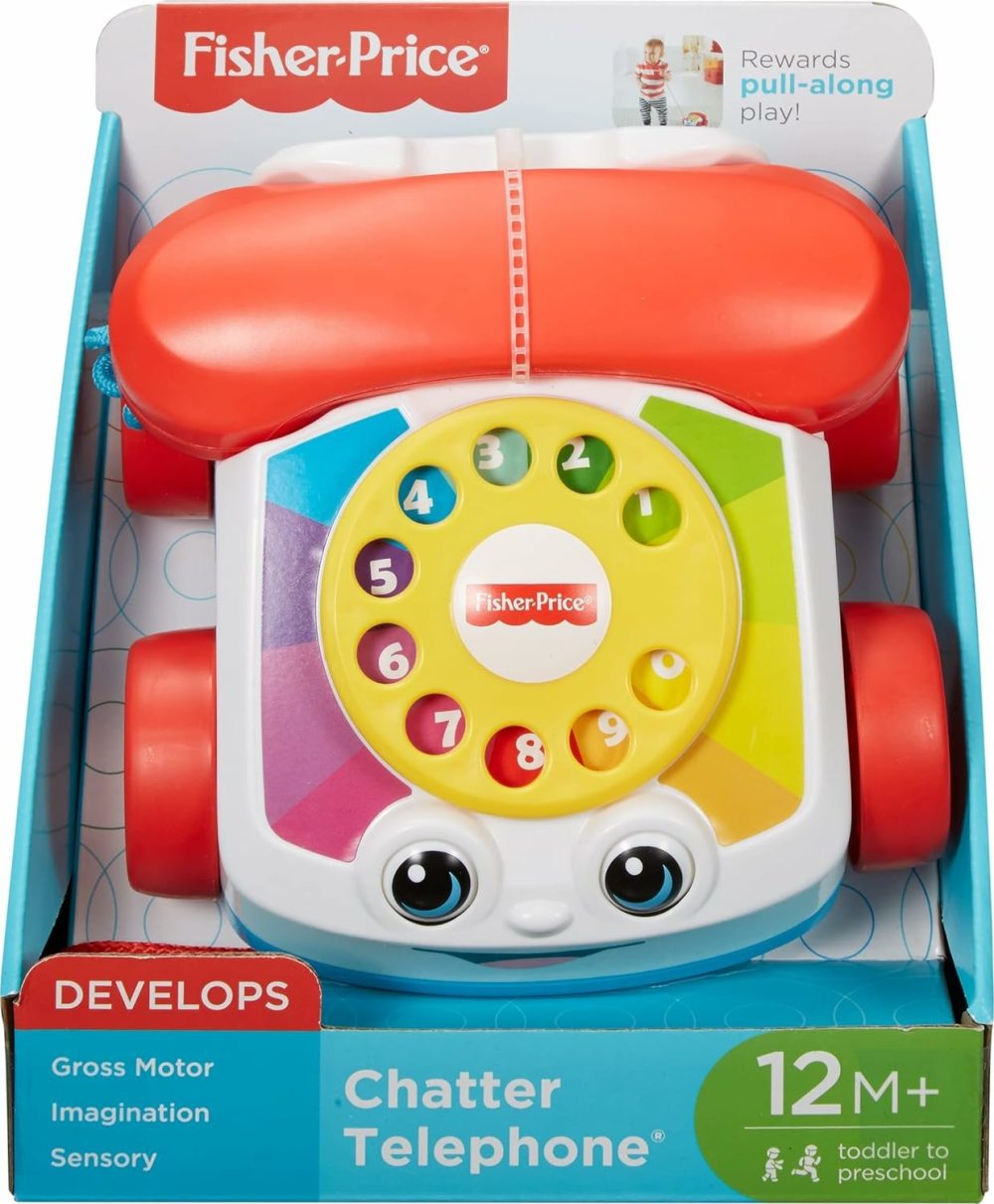 Toddler Pull Toy Chatter Telephone Pretend Phone With Rotary Dial And Wheels For Walking Play Ages 1+ Years  |  Electronic Early Development Toys All Toys Electronic Early Development Toys