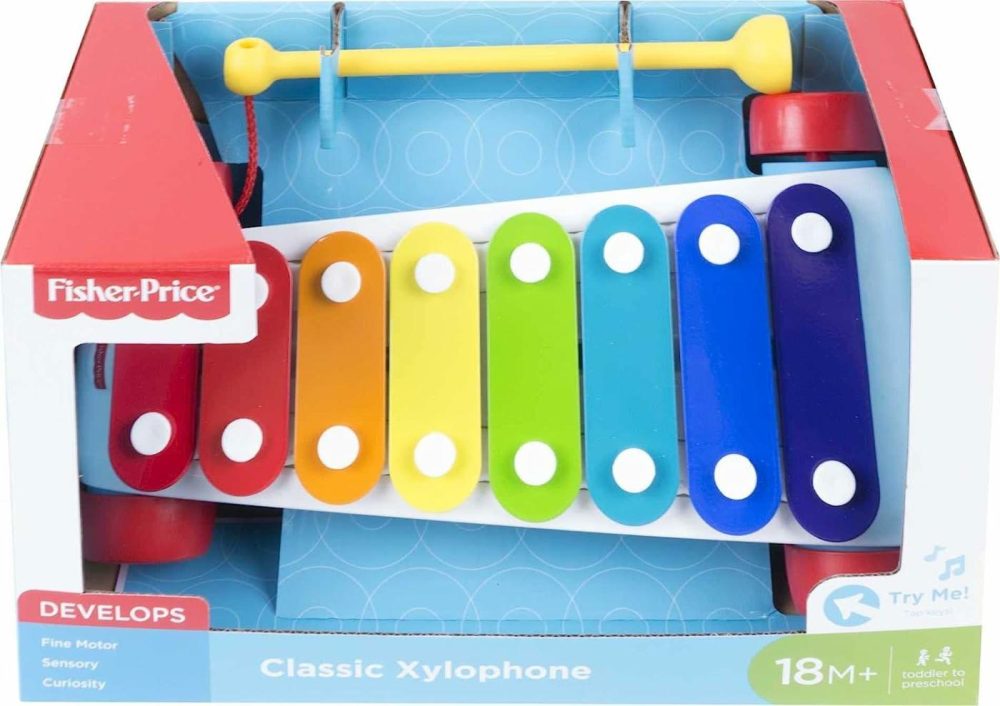 Toddler Pull Toy  Classic Xylophone Pretend Musical Instrument With Mallet And Rolling Wheels For Ages 18+ Months  |  Musical Toys All Toys