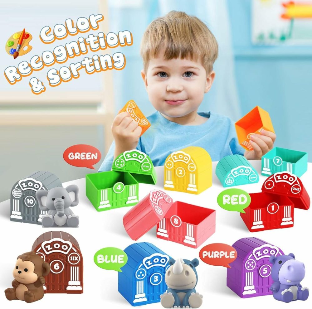 Toddler Toy For 1 2 3+ Years Old  Learning Toy For Toddlers With 20Pcs Safari Animal Toy  Montessori Educational Toy For Kids  Easter Gift Toy With 10 Animals &10 Houses For Babies Boys Girls  |  Sorting & Stacking Toys All Toys Sorting & Stacking Toys