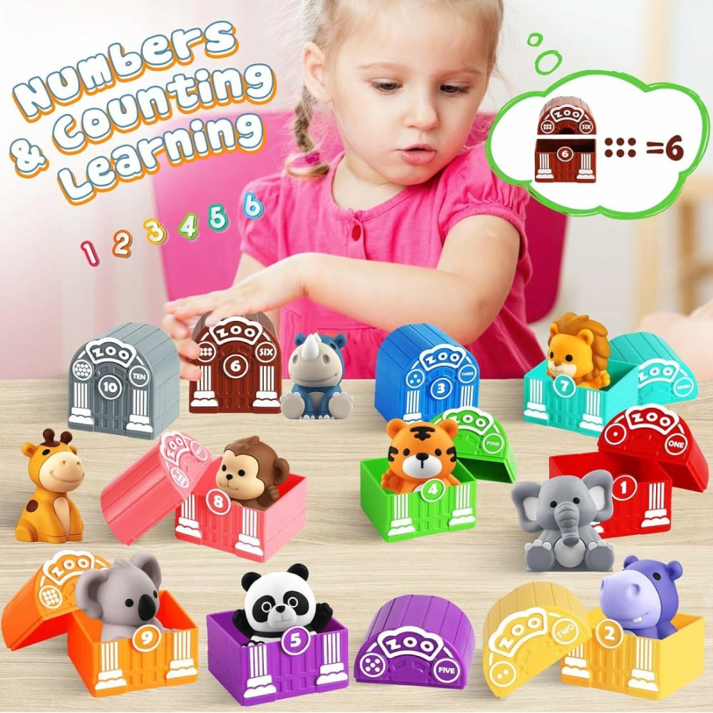 Toddler Toy For 1 2 3+ Years Old  Learning Toy For Toddlers With 20Pcs Safari Animal Toy  Montessori Educational Toy For Kids  Easter Gift Toy With 10 Animals &10 Houses For Babies Boys Girls  |  Sorting & Stacking Toys All Toys Sorting & Stacking Toys