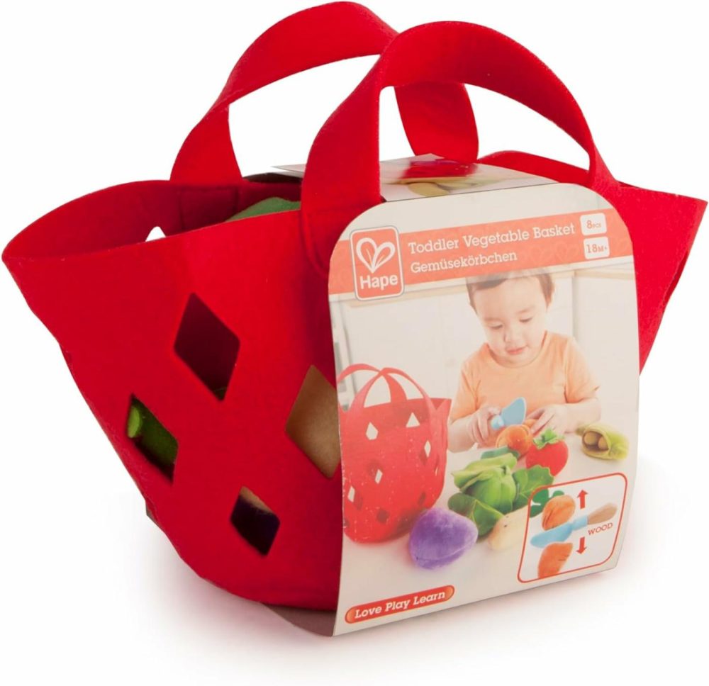 Toddler Vegetable Basket |Soft Vegetable Shopping Basket  Toy Grocery Food Playset Includes Cabbage  Bean Pod  Carrot  And More   Red  Medium  |  Sorting & Stacking Toys All Toys Sorting & Stacking Toys