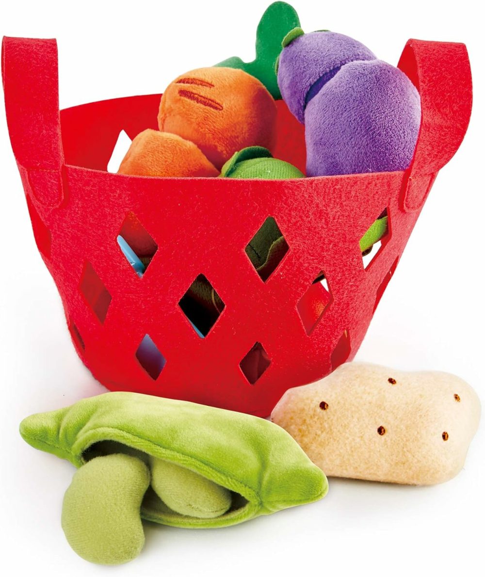 Toddler Vegetable Basket |Soft Vegetable Shopping Basket  Toy Grocery Food Playset Includes Cabbage  Bean Pod  Carrot  And More   Red  Medium  |  Sorting & Stacking Toys All Toys Sorting & Stacking Toys