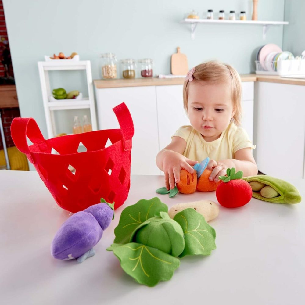 Toddler Vegetable Basket |Soft Vegetable Shopping Basket  Toy Grocery Food Playset Includes Cabbage  Bean Pod  Carrot  And More   Red  Medium  |  Sorting & Stacking Toys All Toys Sorting & Stacking Toys