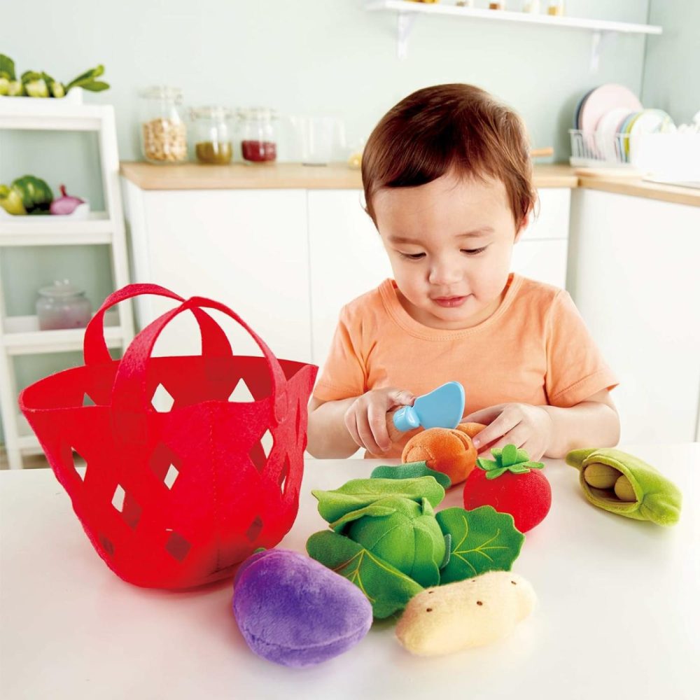 Toddler Vegetable Basket |Soft Vegetable Shopping Basket  Toy Grocery Food Playset Includes Cabbage  Bean Pod  Carrot  And More   Red  Medium  |  Sorting & Stacking Toys All Toys Sorting & Stacking Toys