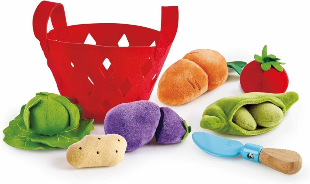 Toddler Vegetable Basket |Soft Vegetable Shopping Basket  Toy Grocery Food Playset Includes Cabbage  Bean Pod  Carrot  And More   Red  Medium  |  Sorting & Stacking Toys All Toys Sorting & Stacking Toys