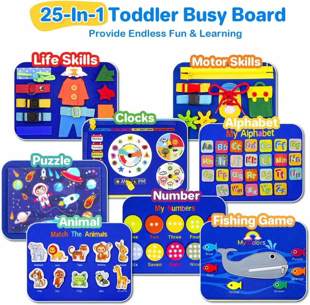 Toddlers Montessori Busy Board Toys For 1 Year Old Boy Gifts,Educational Preschool Learning Travel Toys For Toddlers 1-3,One Year Old Boys Girls 1St Christmas Birthday Gifts Age 1-2-4  |  Sorting & Stacking Toys All Toys Blue