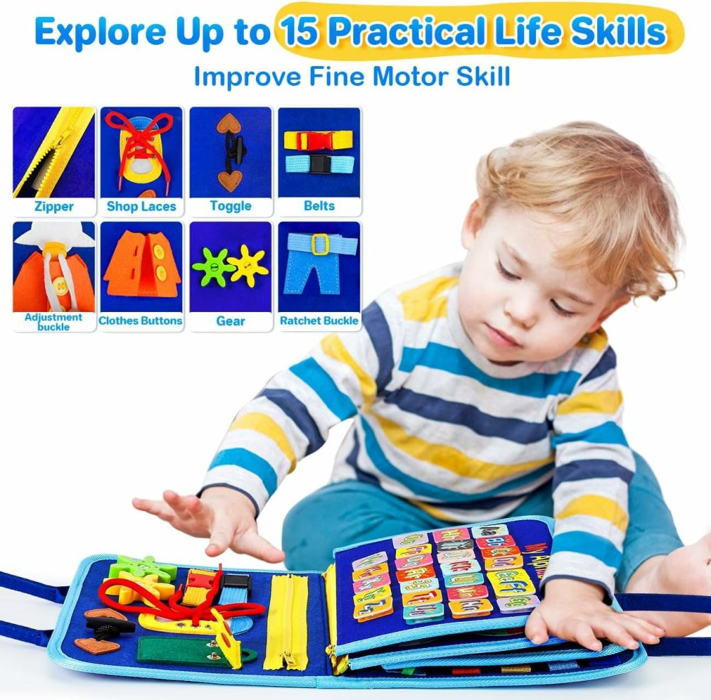 Toddlers Montessori Busy Board Toys For 1 Year Old Boy Gifts,Educational Preschool Learning Travel Toys For Toddlers 1-3,One Year Old Boys Girls 1St Christmas Birthday Gifts Age 1-2-4  |  Sorting & Stacking Toys All Toys Blue