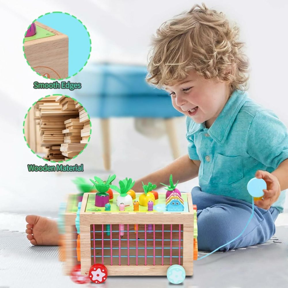 Toddlers Montessori Wooden Educational Toys For 1+  2  3  4  5 Years Old  10 In 1 Carrot Pulling Baby Toy For Boys,Girls,Kids With Animal Shape Sorting  |  Sorting & Stacking Toys All Toys Blue