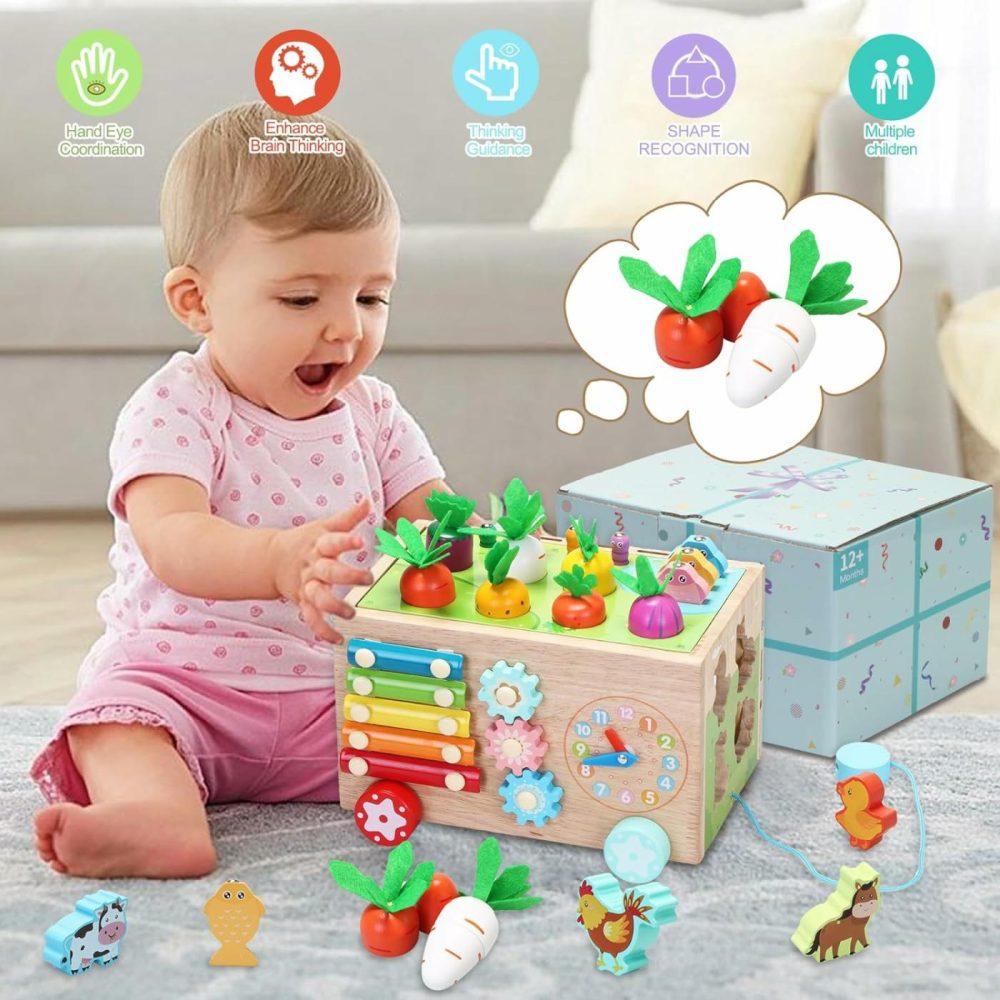 Toddlers Montessori Wooden Educational Toys For 1+  2  3  4  5 Years Old  10 In 1 Carrot Pulling Baby Toy For Boys,Girls,Kids With Animal Shape Sorting  |  Sorting & Stacking Toys All Toys Blue