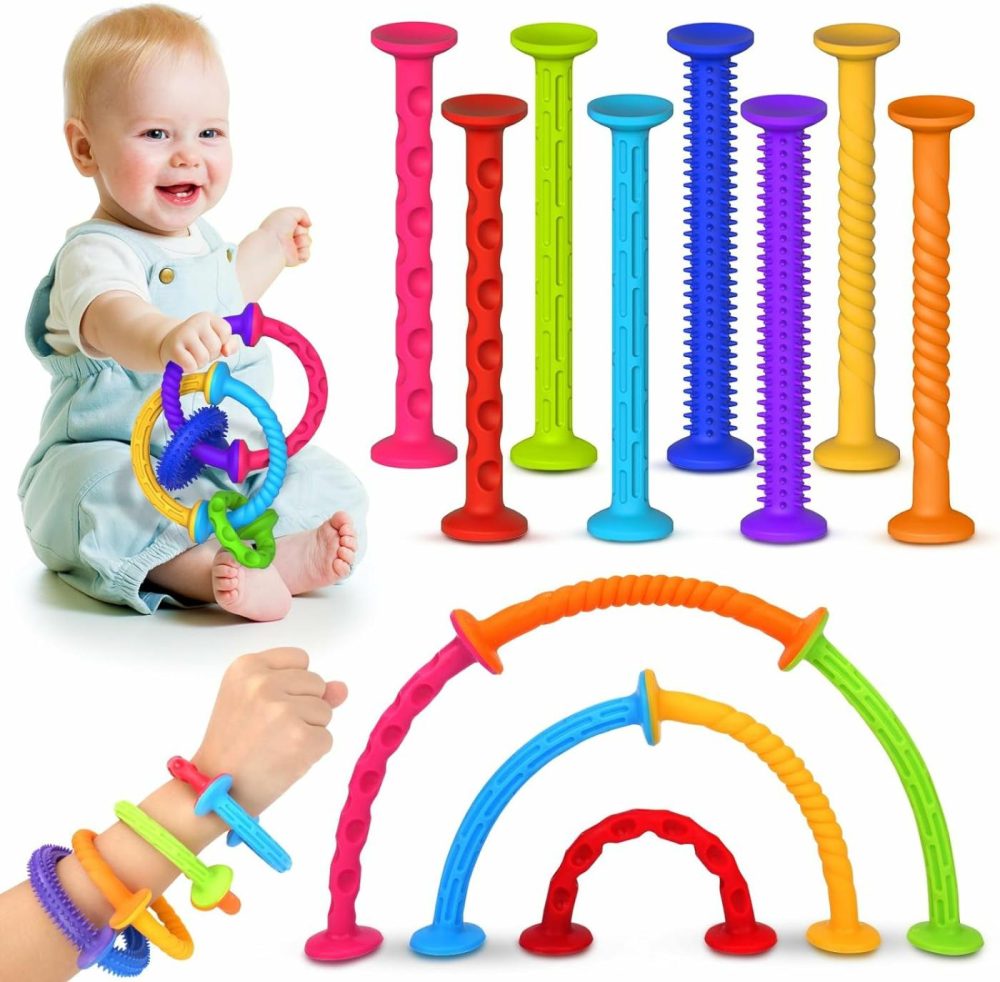 Toddlers Suction Toys Bath Toy: 8Pcs Slicone Baby Suction Cup Toys No Hole Bath Toys Great Toddlers Travel Toys Sensory Fidget Toys For Babies Boys Girls  |  Bath Toys All Toys Bath Toys