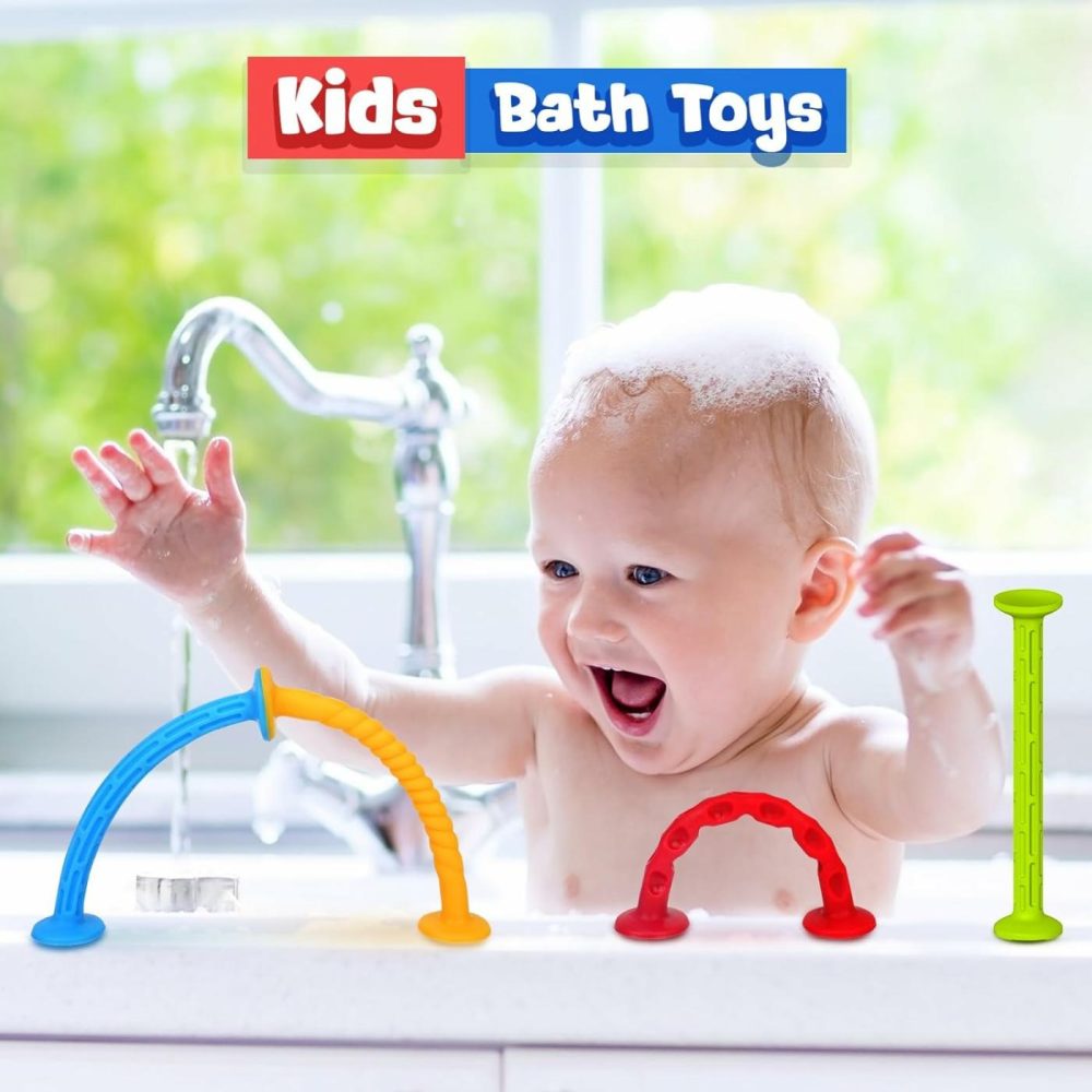 Toddlers Suction Toys Bath Toy: 8Pcs Slicone Baby Suction Cup Toys No Hole Bath Toys Great Toddlers Travel Toys Sensory Fidget Toys For Babies Boys Girls  |  Bath Toys All Toys Bath Toys