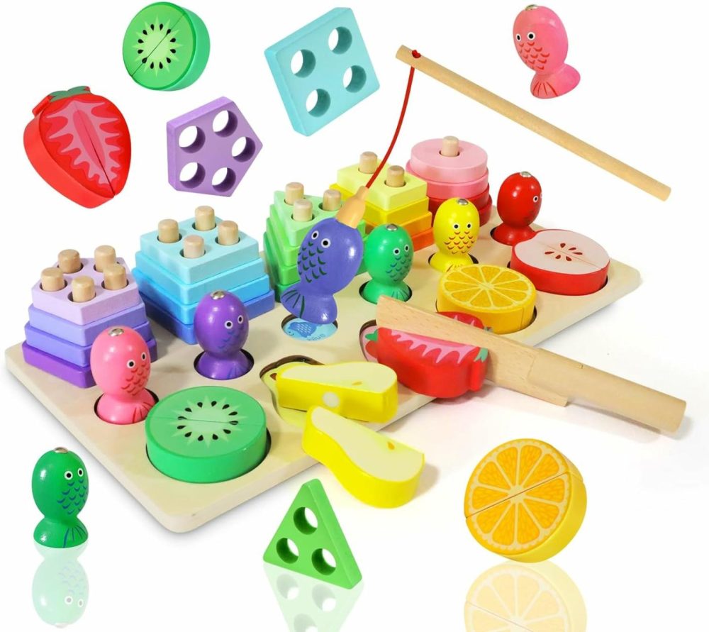 Toddlers Wooden Montessori Educational Toys For 1 2 3 Year Old Boys Girls  Shape Sorting Toys Fishing Games Birthday Gifts For Baby 1-3 Fine Motor Skills Preschool Learning Toy  |  Sorting & Stacking Toys All Toys Sorting & Stacking Toys