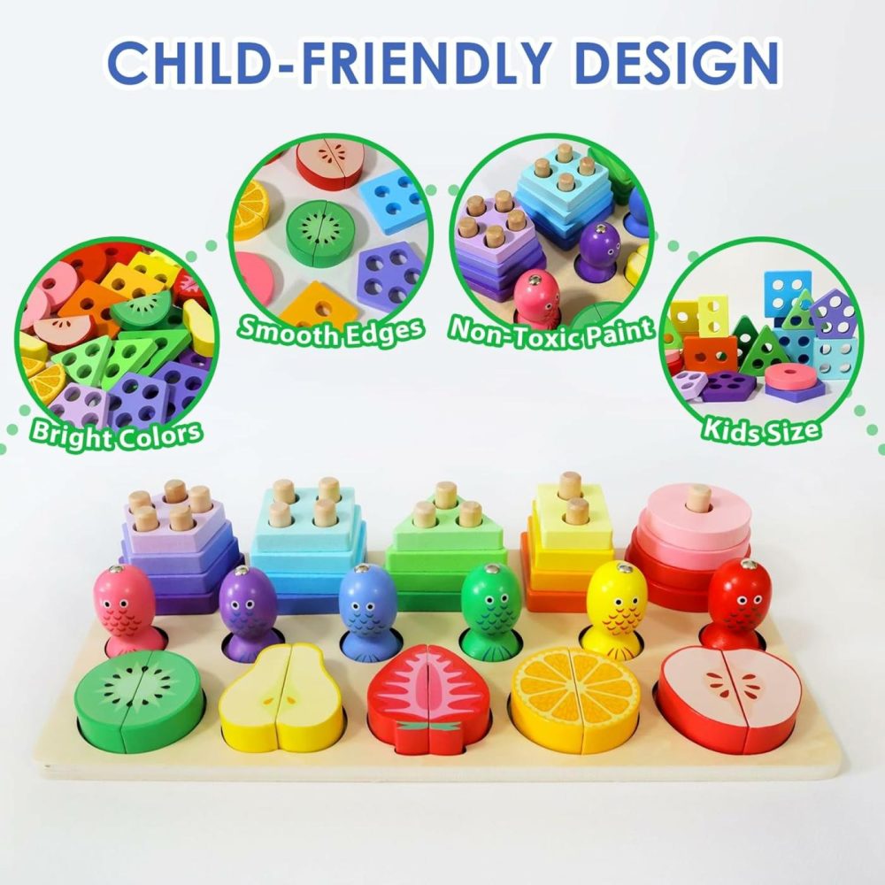 Toddlers Wooden Montessori Educational Toys For 1 2 3 Year Old Boys Girls  Shape Sorting Toys Fishing Games Birthday Gifts For Baby 1-3 Fine Motor Skills Preschool Learning Toy  |  Sorting & Stacking Toys All Toys Sorting & Stacking Toys