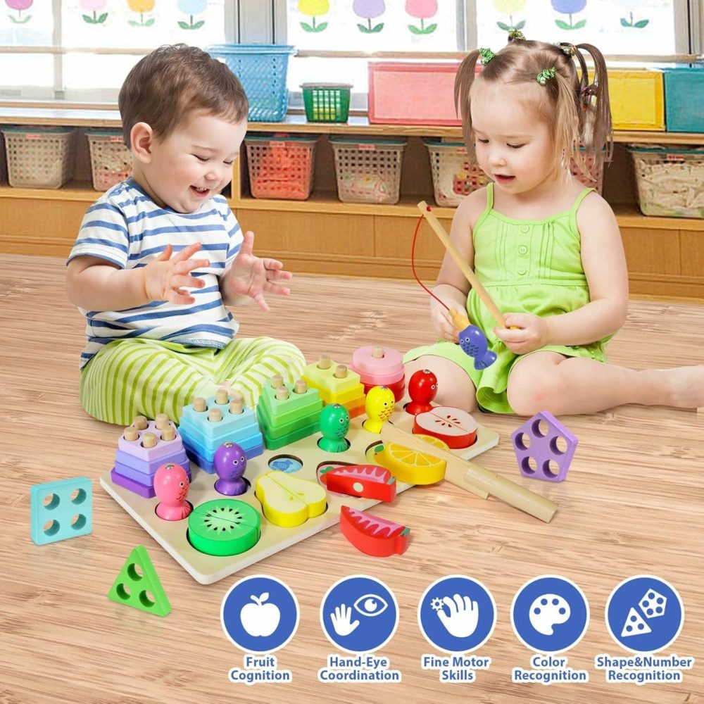 Toddlers Wooden Montessori Educational Toys For 1 2 3 Year Old Boys Girls  Shape Sorting Toys Fishing Games Birthday Gifts For Baby 1-3 Fine Motor Skills Preschool Learning Toy  |  Sorting & Stacking Toys All Toys Sorting & Stacking Toys