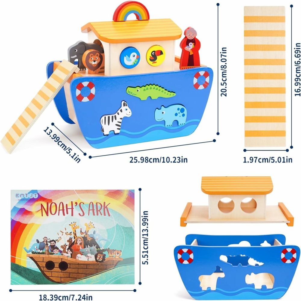 Toddlers Wooden Noah’s Ark Toy Animal Playset  Baptism Gifts For 1 2 3 Boys Girls  Shape Sorter Early Learning Montessori Toys With Bible Story Book For 12 18 24 Months Babies  |  Sorting & Stacking Toys All Toys Sorting & Stacking Toys