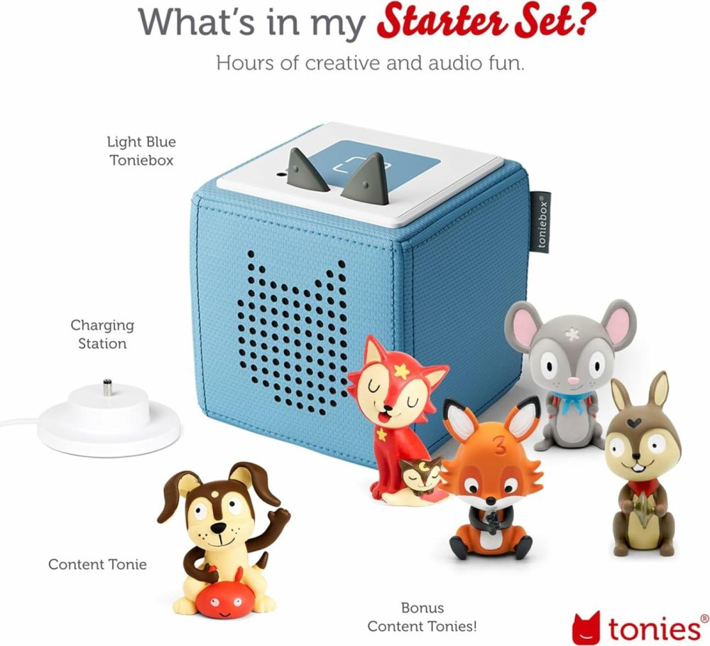 Toniebox Audio Player Starter Set With Counting Songs  Bedtime Songs  Sing-Along Songs  Travel Songs  And Playtime Puppy – Listen  Learn  And Play With One Huggable Little Box – Light Blue  |  Musical Toys All Toys Light Blue