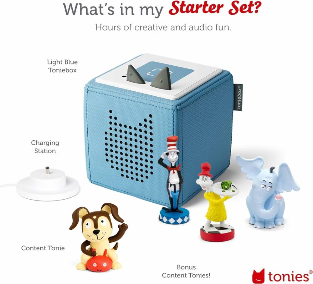 Toniebox Audio Player Starter Set With Sam-L-Am  Horton Hears A Who!  Cat In The Hat  And Playtime Puppy – Listen  Learn  And Play With One Huggable Little Box – Light Blue  |  Musical Toys All Toys Light Blue