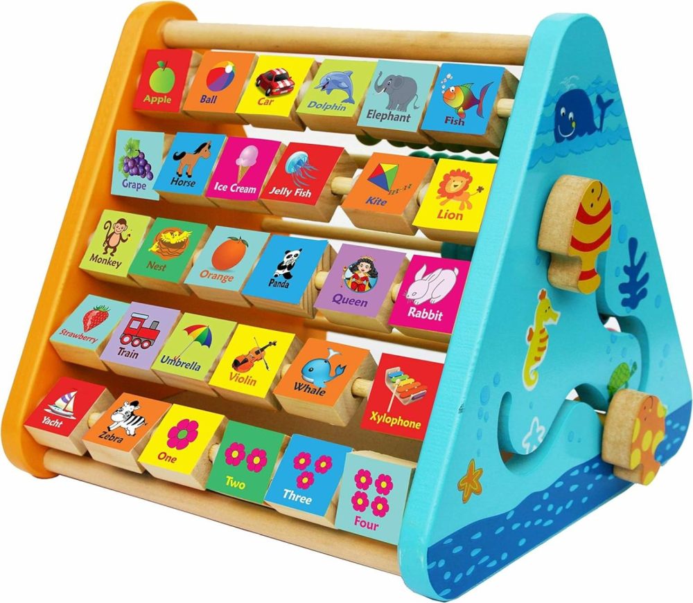 Towo Wooden Activity Centre Triangle Toys – Flip Flop Alphabet Blocks Abacus Clock – Activity Cube For Toddlers 5 In 1- Activity Toys For Babies Montessori Learning-Wooden Toys For 1 Year Old  |  Activity Cubes Activity Cubes Activity Cubes