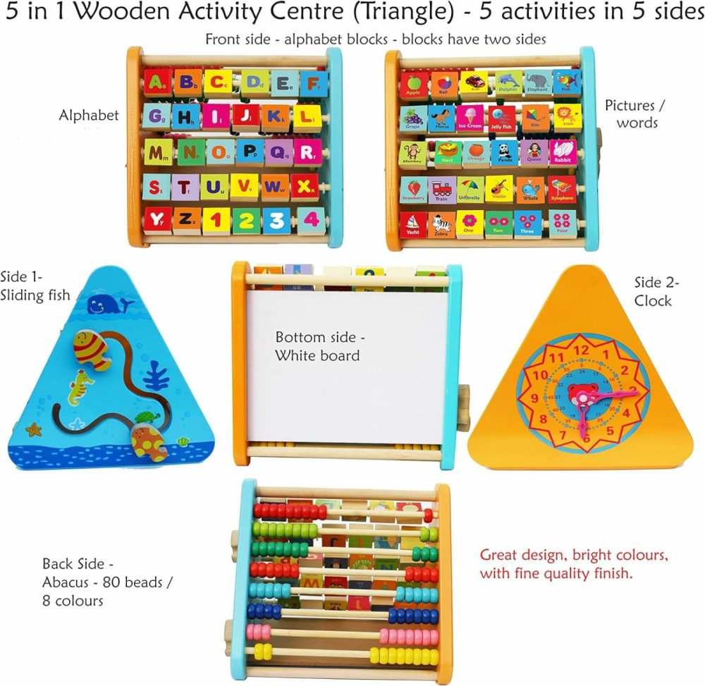 Towo Wooden Activity Centre Triangle Toys – Flip Flop Alphabet Blocks Abacus Clock – Activity Cube For Toddlers 5 In 1- Activity Toys For Babies Montessori Learning-Wooden Toys For 1 Year Old  |  Activity Cubes Activity Cubes Activity Cubes