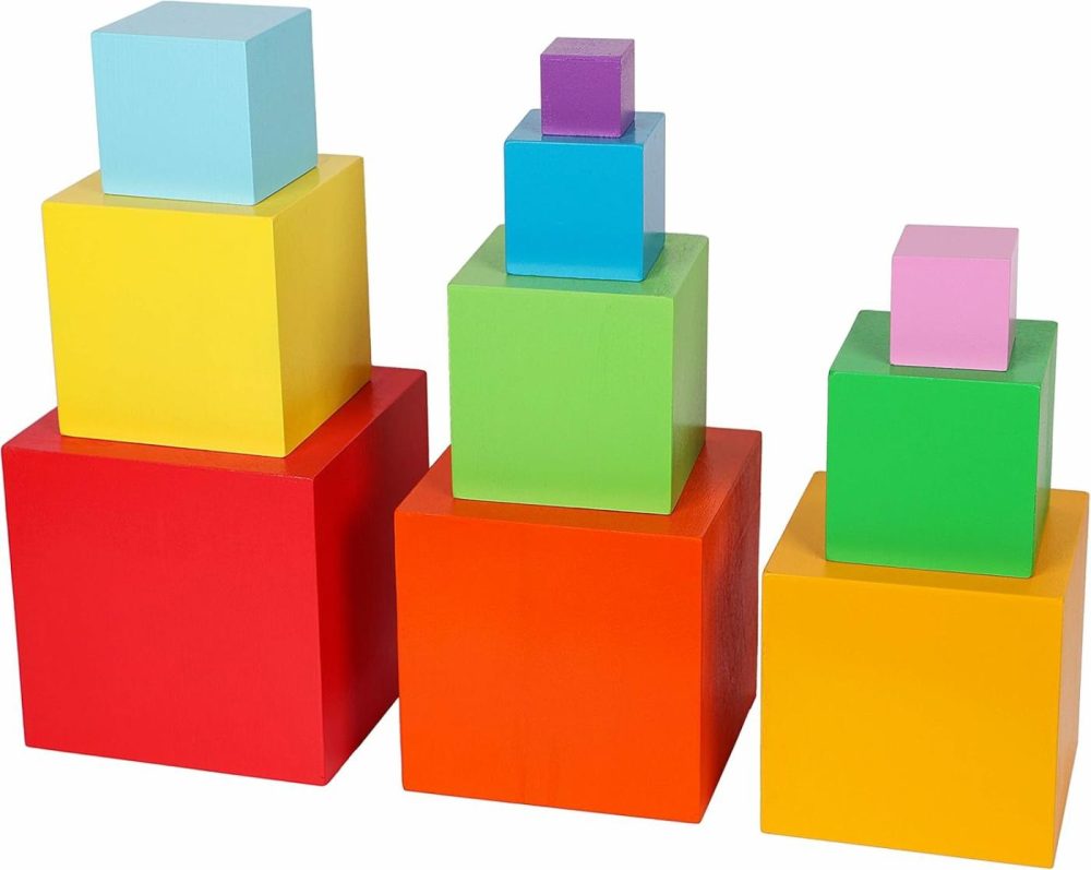 Towo Wooden Stacking Boxes Rainbow Colours-Nesting And Sorting Cups Blocks For Toddlers-Stacking Cubes Educational Learning Toys For 2 Years Old Montessori Materials  |  Sorting & Stacking Toys All Toys Rainbow Color