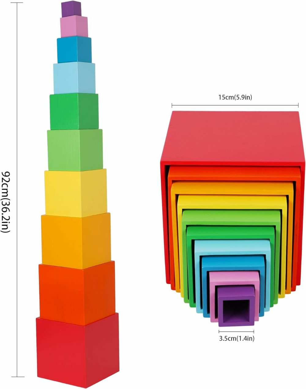 Towo Wooden Stacking Boxes Rainbow Colours-Nesting And Sorting Cups Blocks For Toddlers-Stacking Cubes Educational Learning Toys For 2 Years Old Montessori Materials  |  Sorting & Stacking Toys All Toys Rainbow Color