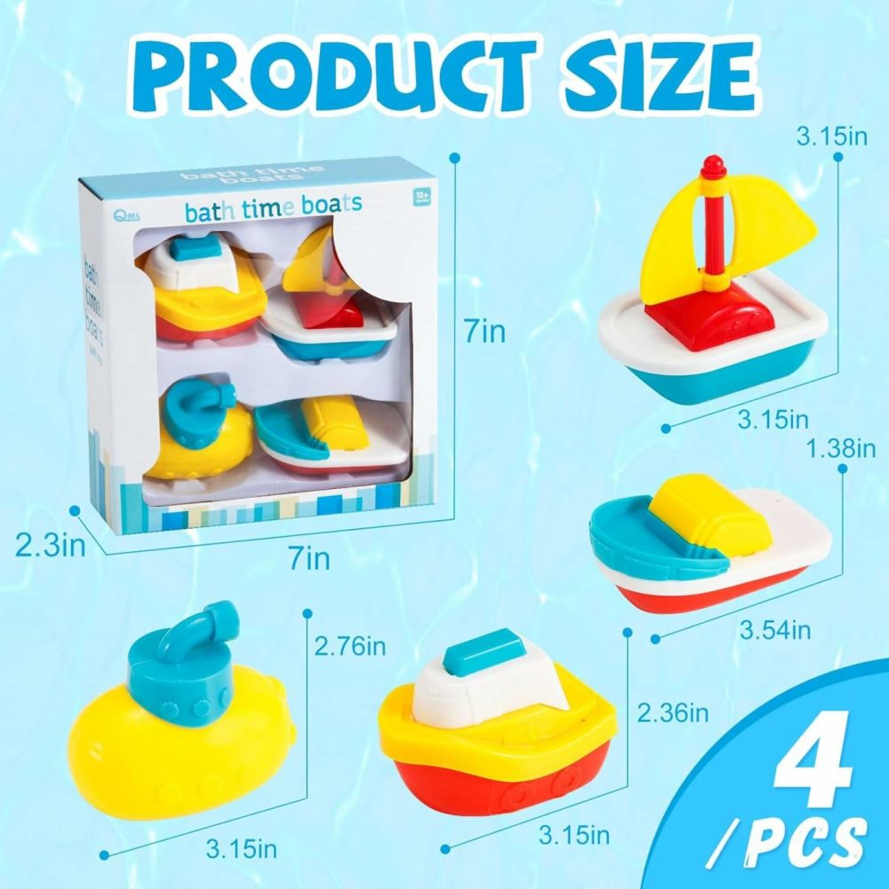 Toy Boat Bath Toys For Toddlers 1-3  Set Of 4  Floating Toy Boats For Bathtub  Kids Pool Toys For Outdoor Water Play  Mold Free Shower Water Table Pool Beach Toys  Ideal Christmas Birthday Gift  |  Bath Toys All Toys Bath Toys