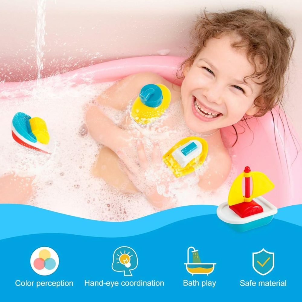 Toy Boat Bath Toys For Toddlers 1-3  Set Of 4  Floating Toy Boats For Bathtub  Kids Pool Toys For Outdoor Water Play  Mold Free Shower Water Table Pool Beach Toys  Ideal Christmas Birthday Gift  |  Bath Toys All Toys Bath Toys