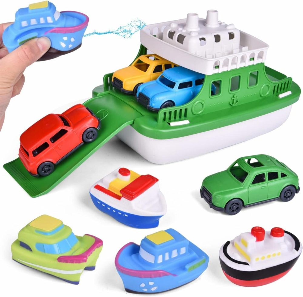 Toy Boat Bath Toys For Toddlers With 4 Mini Car Toys And 4 Bath Boat Squirters  Kids Ferry Boat For Bathtub Bathroom Pool Beach Toys  |  Bath Toys All Toys Bath Toys