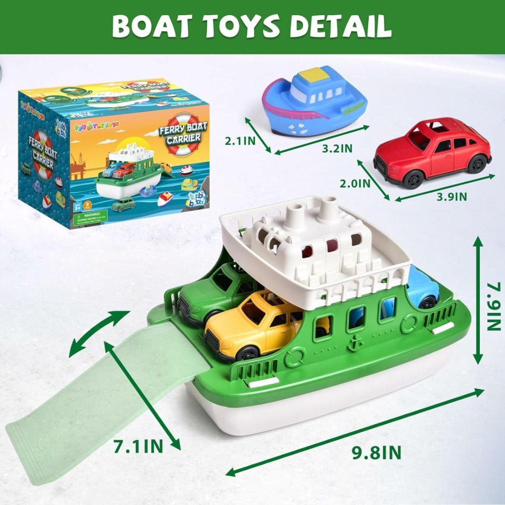 Toy Boat Bath Toys For Toddlers With 4 Mini Car Toys And 4 Bath Boat Squirters  Kids Ferry Boat For Bathtub Bathroom Pool Beach Toys  |  Bath Toys All Toys Bath Toys