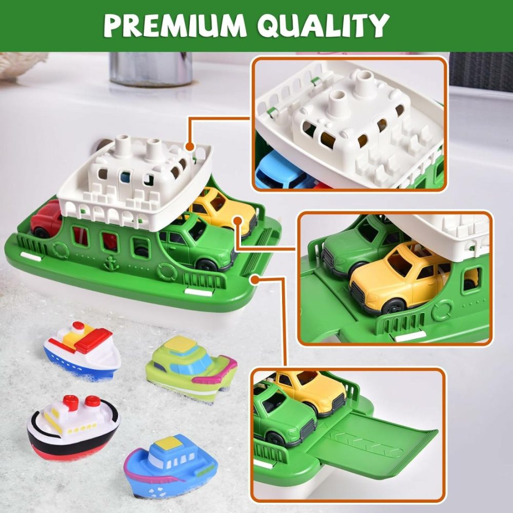 Toy Boat Bath Toys For Toddlers With 4 Mini Car Toys And 4 Bath Boat Squirters  Kids Ferry Boat For Bathtub Bathroom Pool Beach Toys  |  Bath Toys All Toys Bath Toys