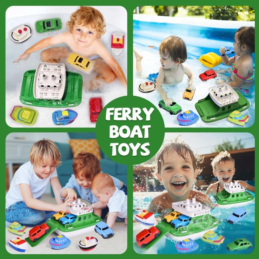 Toy Boat Bath Toys For Toddlers With 4 Mini Car Toys And 4 Bath Boat Squirters  Kids Ferry Boat For Bathtub Bathroom Pool Beach Toys  |  Bath Toys All Toys Bath Toys