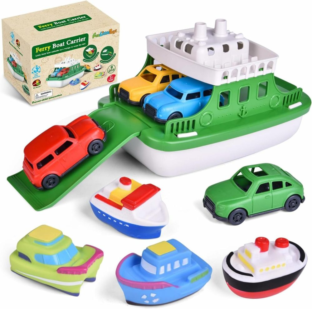 Toy Boat Bath Toys For Toddlers With 4 Mini Car Toys And 4 Bath Boat Squirters  Kids Ferry Boat For Bathtub Bathroom Pool Beach Toys  |  Bath Toys All Toys Bath Toys