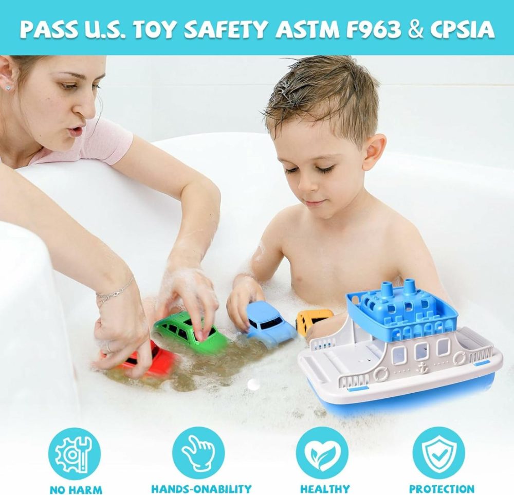 Toy Boat Bath Toys For Toddlers With 4 Mini Car Toys  Kids Water Toys Ferry Boat For Bathtub Bathroom Pool Beach Toys  Birthday Gifts  |  Bath Toys All Toys Bath Toys