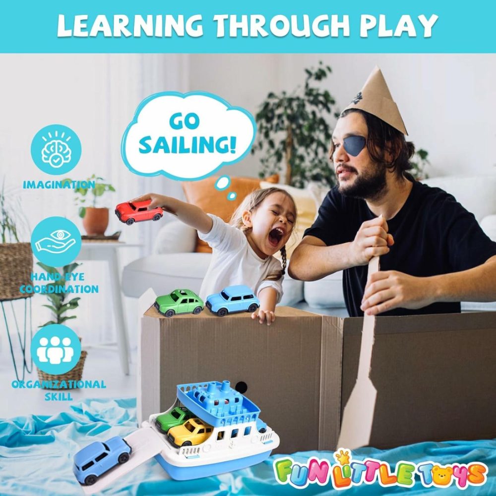 Toy Boat Bath Toys For Toddlers With 4 Mini Car Toys  Kids Water Toys Ferry Boat For Bathtub Bathroom Pool Beach Toys  Birthday Gifts  |  Bath Toys All Toys Bath Toys