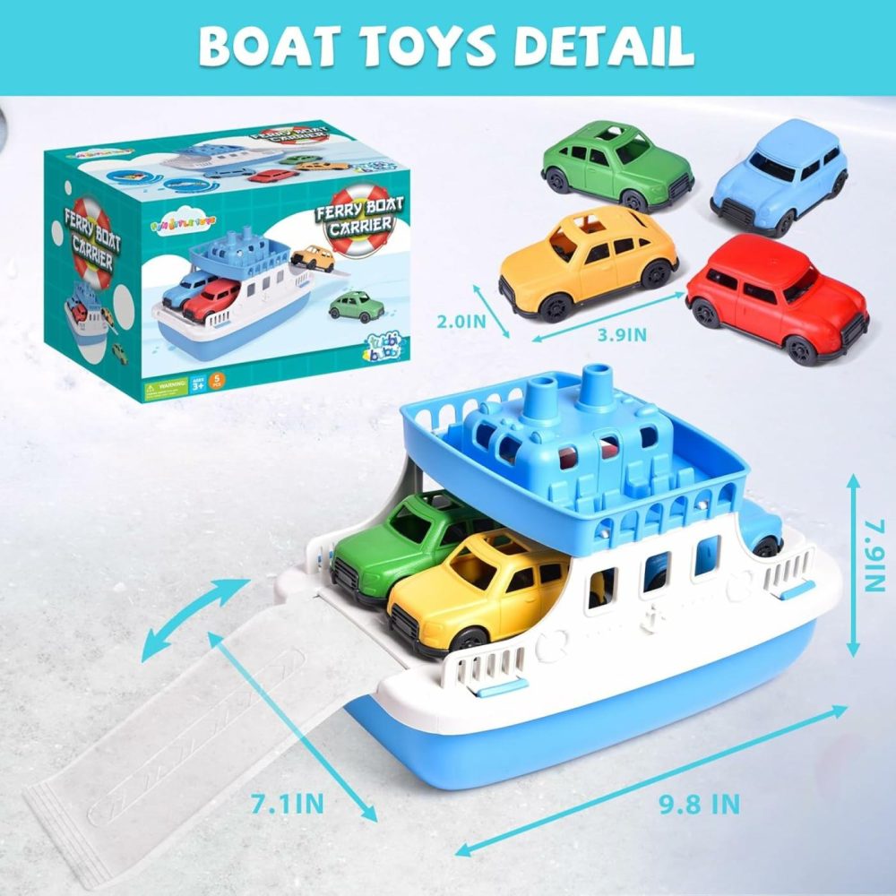 Toy Boat Bath Toys For Toddlers With 4 Mini Car Toys  Kids Water Toys Ferry Boat For Bathtub Bathroom Pool Beach Toys  Birthday Gifts  |  Bath Toys All Toys Bath Toys