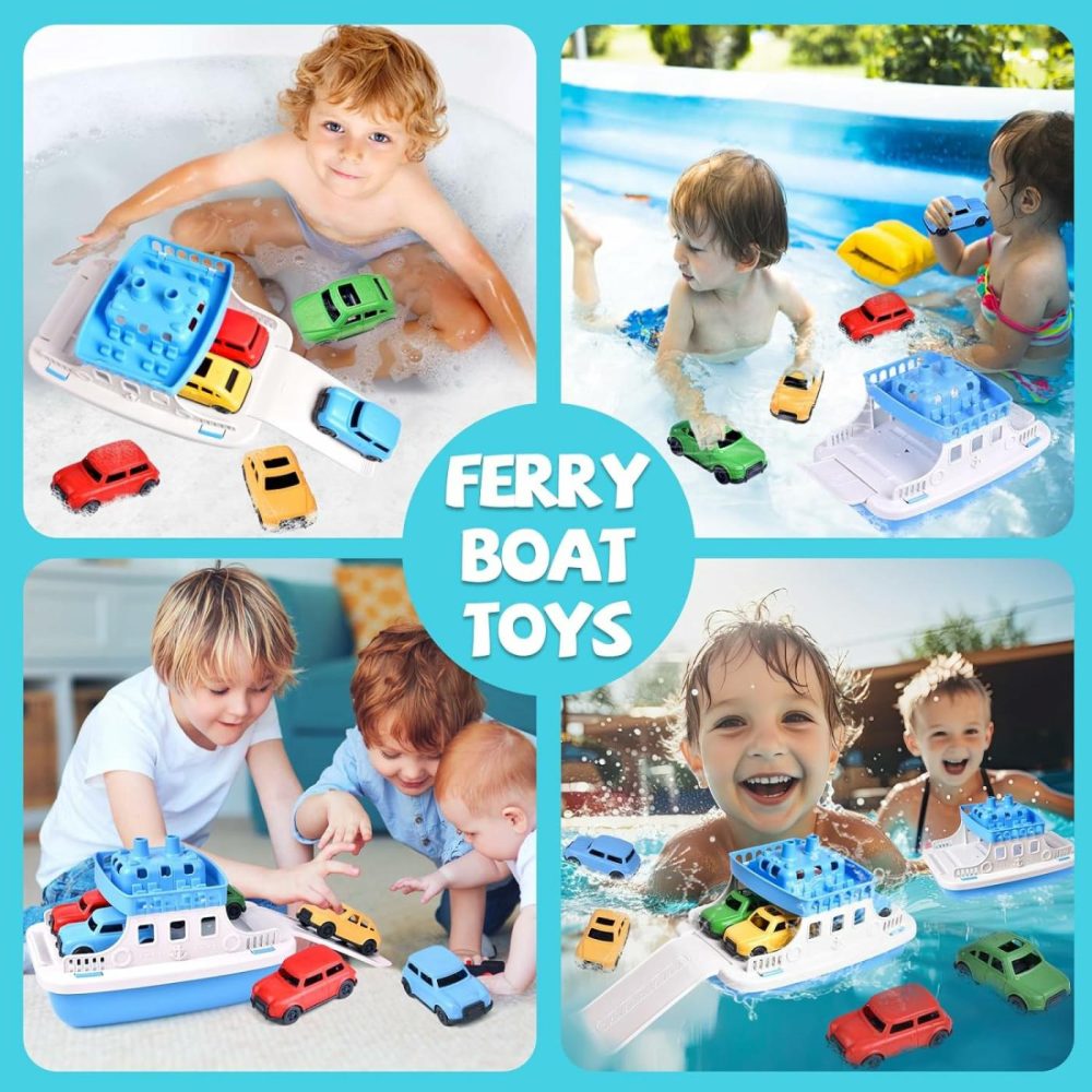 Toy Boat Bath Toys For Toddlers With 4 Mini Car Toys  Kids Water Toys Ferry Boat For Bathtub Bathroom Pool Beach Toys  Birthday Gifts  |  Bath Toys All Toys Bath Toys