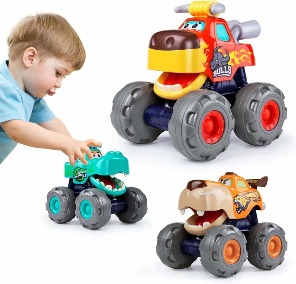 Toy Cars For 1 2 3 Year Old 3 Pack Monster Truck Toy Push & Go Crocodile Friction Powered Bull Pull Back Leopard Car Big Wheel Animal Car Baby Toy Gift For 12 18 Month Boys Girls Toddlers  |  Push & Pull Toys All Toys Push & Pull Toys