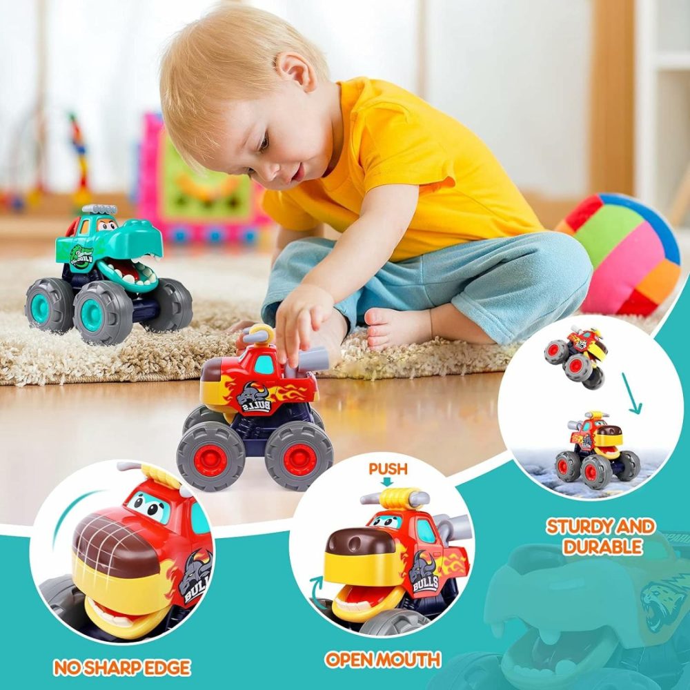 Toy Cars For 1 2 3 Year Old 3 Pack Monster Truck Toy Push & Go Crocodile Friction Powered Bull Pull Back Leopard Car Big Wheel Animal Car Baby Toy Gift For 12 18 Month Boys Girls Toddlers  |  Push & Pull Toys All Toys Push & Pull Toys