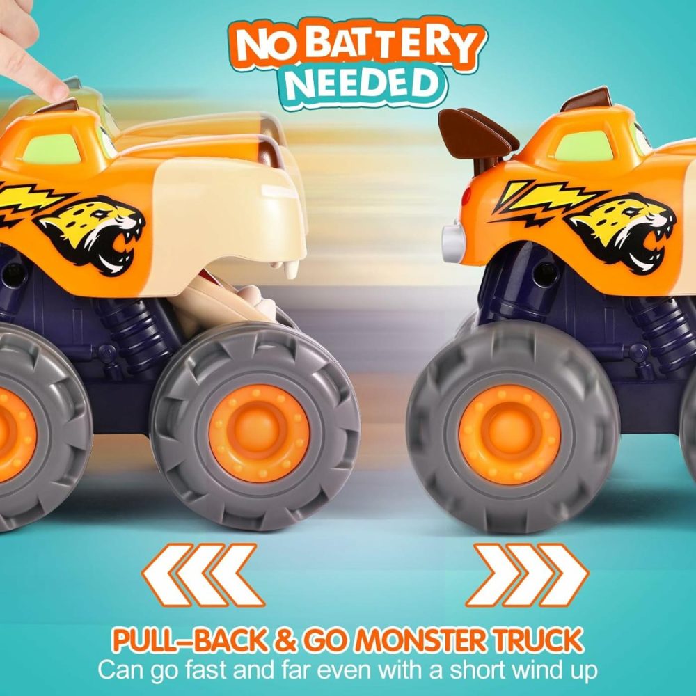 Toy Cars For 1 2 3 Year Old 3 Pack Monster Truck Toy Push & Go Crocodile Friction Powered Bull Pull Back Leopard Car Big Wheel Animal Car Baby Toy Gift For 12 18 Month Boys Girls Toddlers  |  Push & Pull Toys All Toys Push & Pull Toys