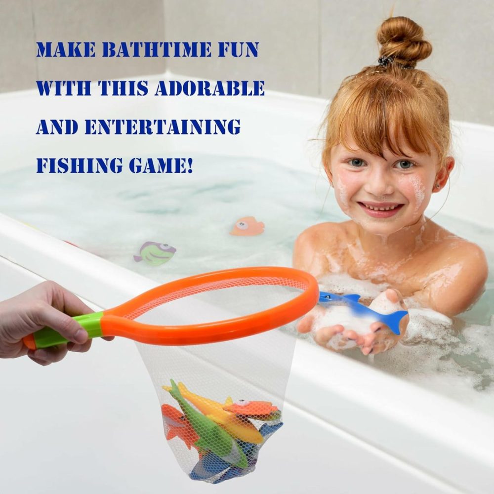 Toy Fishing Net For Bath | Bath Toys For Kids – Dive Game Small Sinking Fish  4 Sharks & 6 Fish Multicolored  |  Bath Toys All Toys Bath Toys