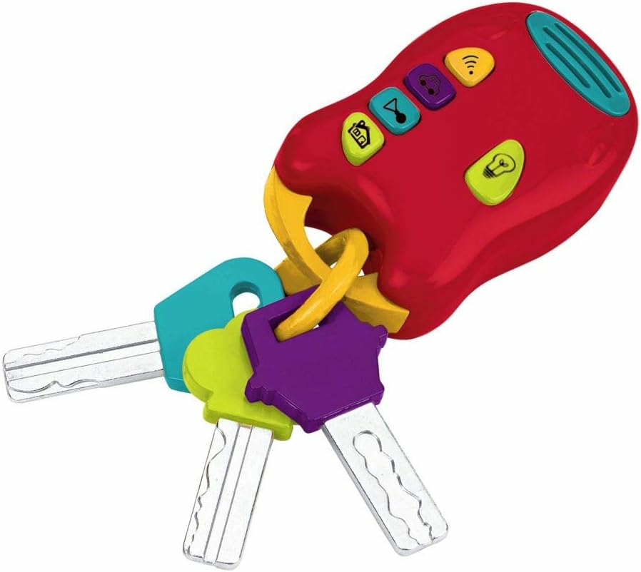 Toy Keys Set – 3 Keys & Remote With 4 Fun Sounds – Mini Flashlight – Toy Car Keys With Fob For Baby  Toddler – 10 Months + – Light & Sound Keys  Red  |  Musical Toys All Toys